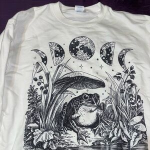 White Sweatshirt with Frog and Moon Design